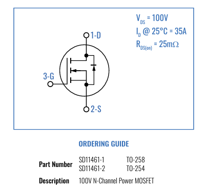Solitron Devices SD11461 N通道功率MOSFET Solitron Devices SD11461 N通道功率MOSFET